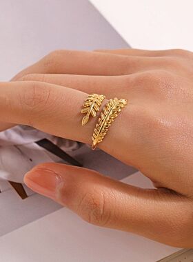 简约欧美开口可调节树枝叶子戒指女轻奢定制指环不掉色钛钢手饰