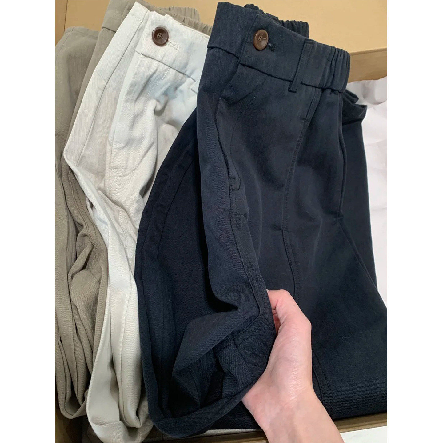 裤子女款小个子工装裤大码胖mm日系九分阔腿裤藏青色休闲直筒裤春