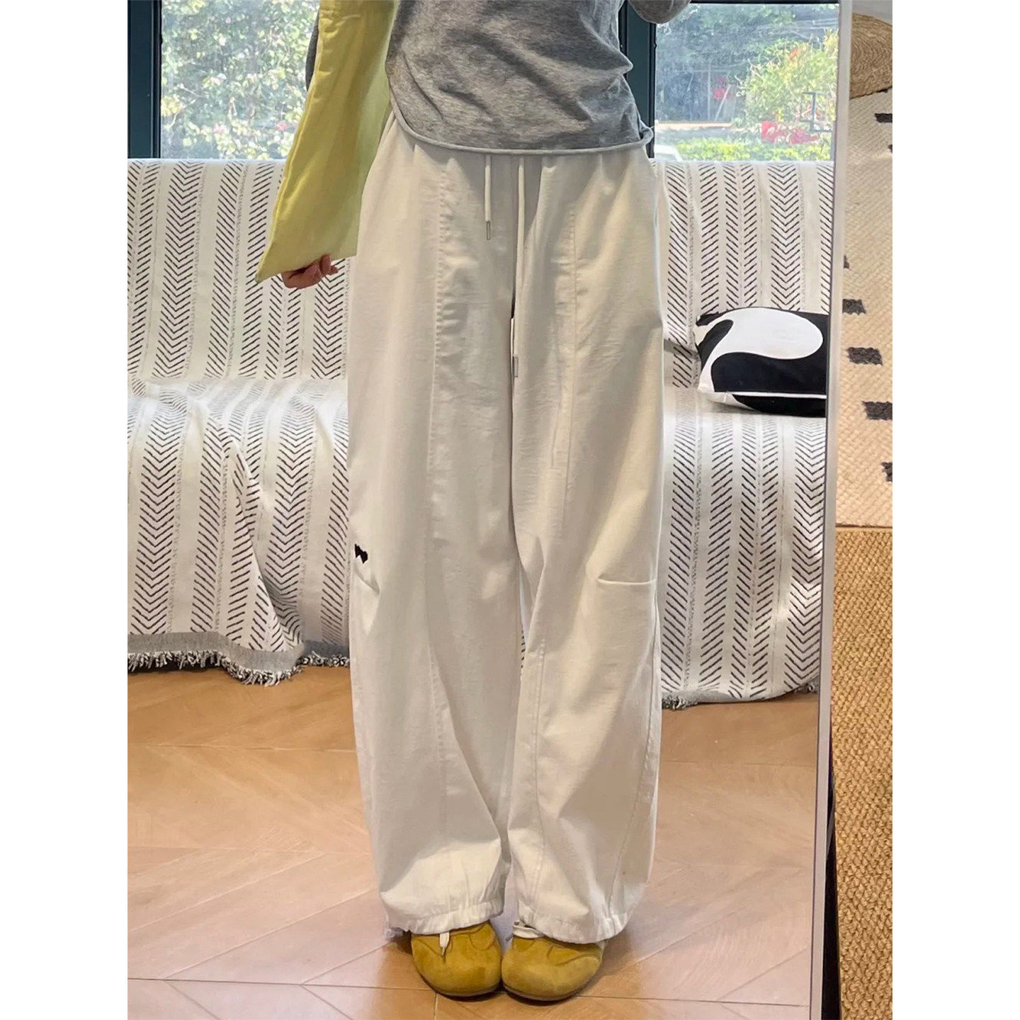 白色工装裤女款小个子直筒休闲裤子大码胖mm显瘦阔腿裤梨形报恩裤