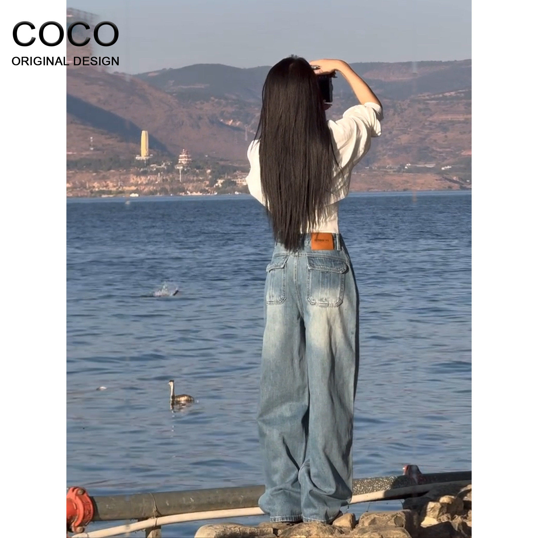 复古蓝美式不贴腿牛仔裤女2026新款春季垂感复古弯刀显瘦阔腿裤子