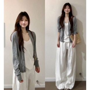 灰色针织开衫外套薄款女2026新款春季防晒外搭上衣早春韩系穿搭短