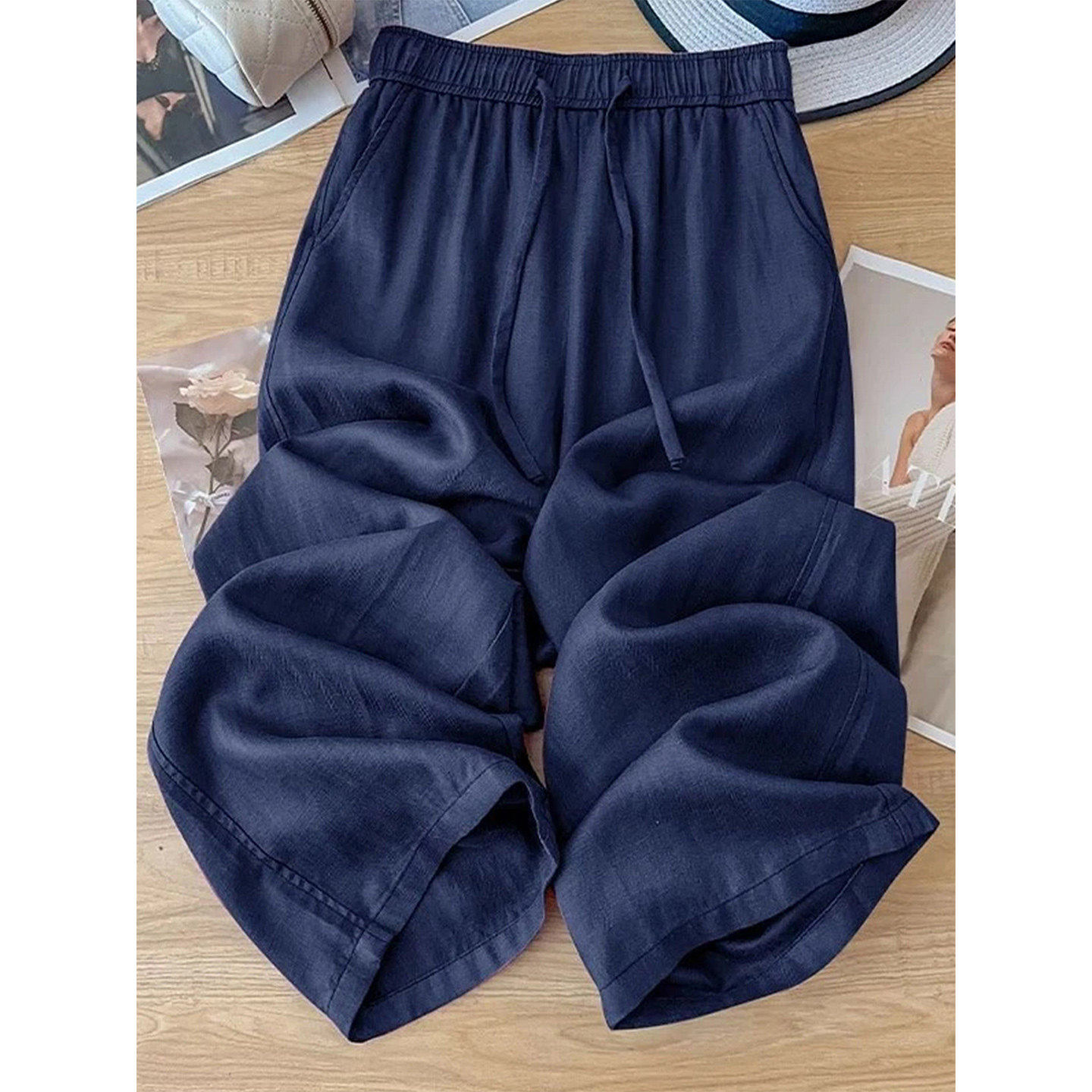 天丝亚麻速干阔腿裤女夏季薄款棉麻裤子胖mm大码直筒休闲运动裤潮