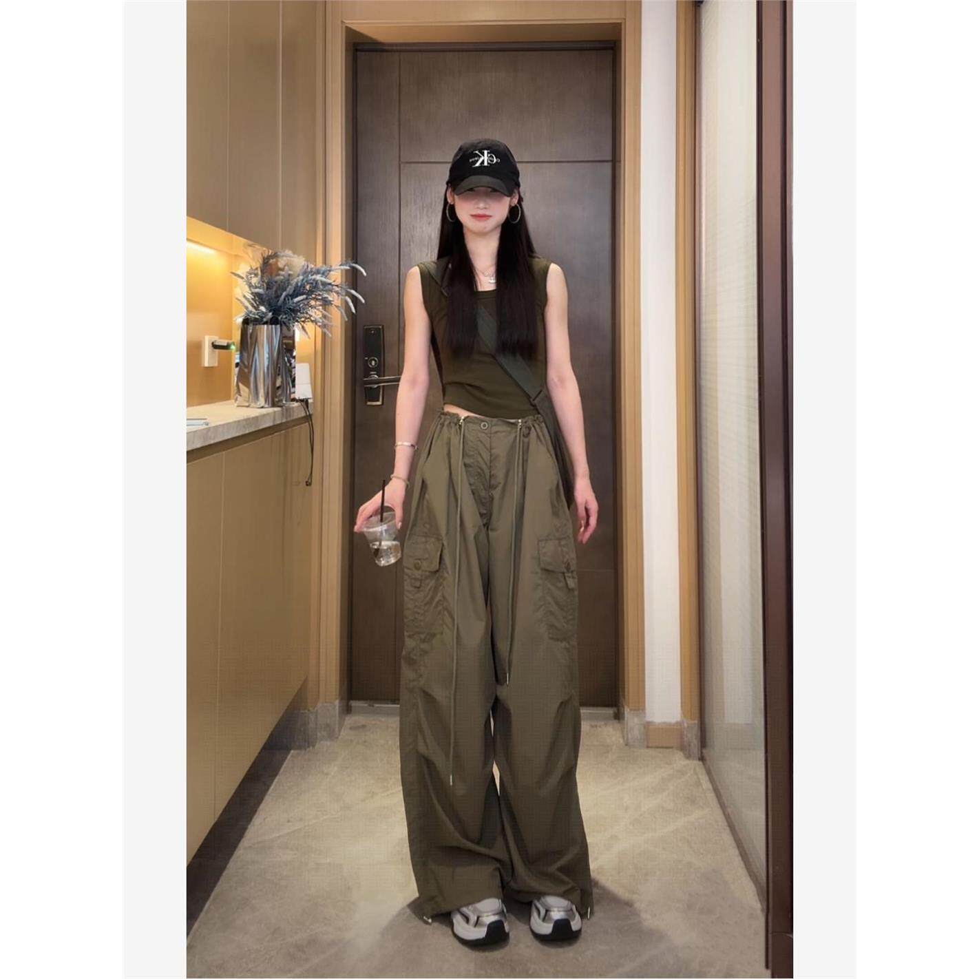 法式军绿色工装裤女款早秋2026新款原创设计休闲裤运动裤速干长裤