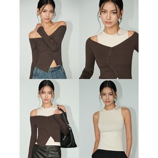 女修身 氧气日记 针织衫 气质设计感上衣 两件套一字肩长袖 NEVA