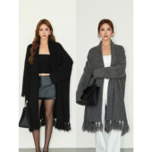 浴袍领流苏针织开衫 理性优雅 女高级感翻领宽松毛衣外套 NEVA