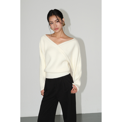 V领毛衣女宽松长袖套头针织衫