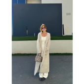 丹麦图鉴 杏色长款 NEVA 连帽针织开衫 女慵懒气质休闲毛衣外套