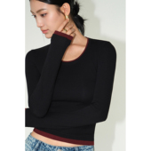 T恤女修身 NEVA 显瘦打底短上衣 撞色长袖 针织打底衫 现货7折