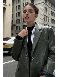 黑色皮衣西装 现货6折 外套女复古宽松显瘦PU皮上衣潮 NEVA