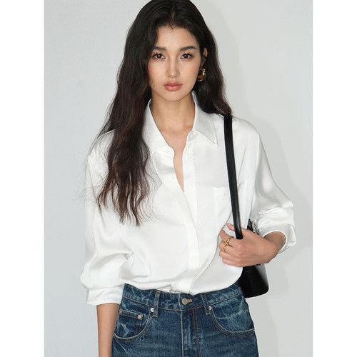 高级感缎面长袖衬衫女新款