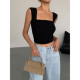 修身 NEVA HU黑色方领背心女外穿小众设计感夏季 拼接网纱吊带上衣