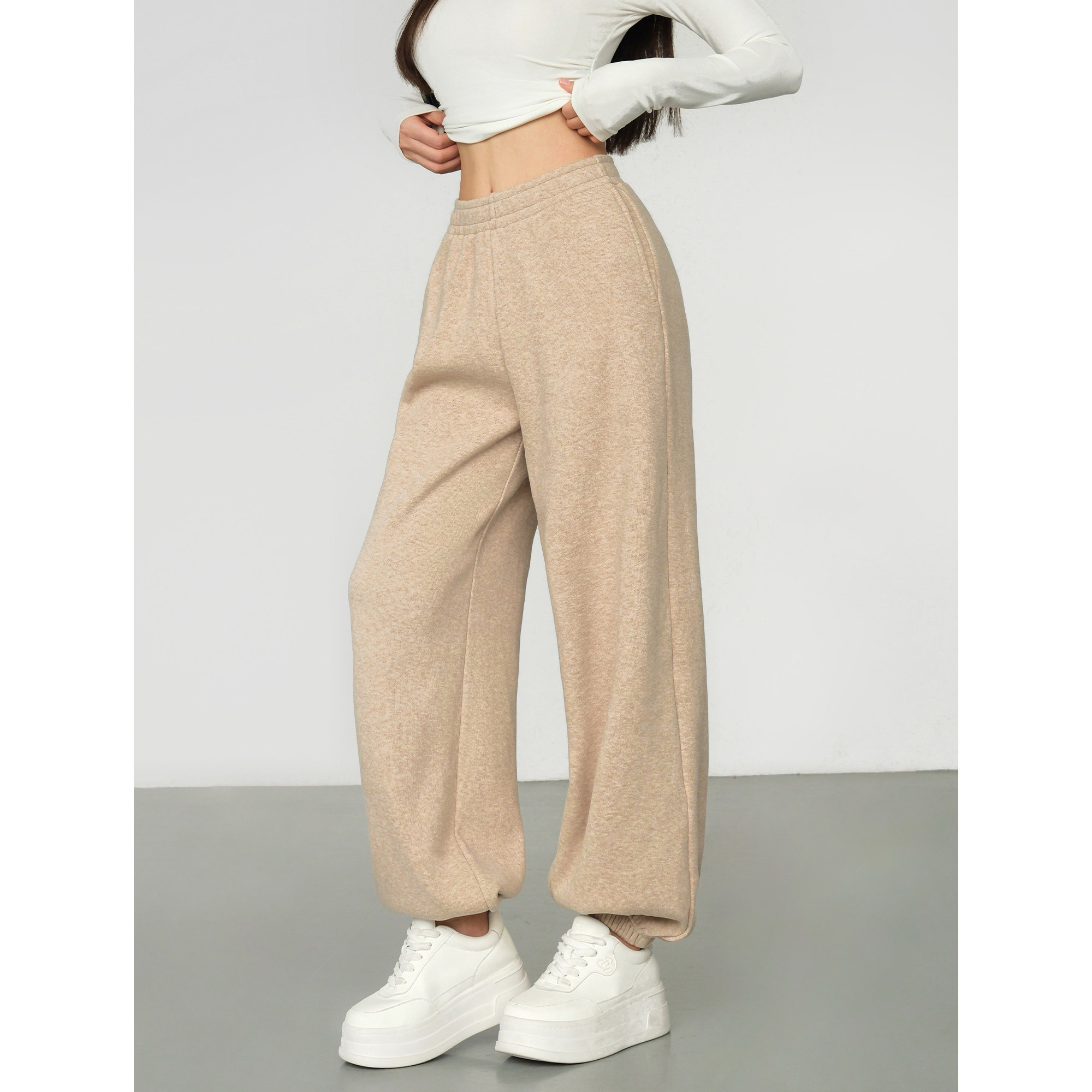 加绒休闲裤女直筒束脚运动卫裤