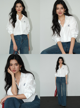 NEVA HU 白色长袖衬衫女宽松2025新款刺绣设计感小众韩版百搭衬衣