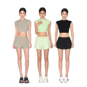 背心女短裤 现货5折 NEVA 露脐短款 针织无袖 休闲运动两件套装