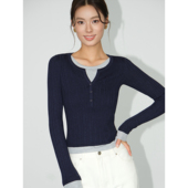 针织衫 现货6.5折 撞色假两件长袖 气质上衣 层次感穿搭 NEVA