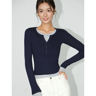 针织衫 现货6.5折 撞色假两件长袖 气质上衣 层次感穿搭 NEVA