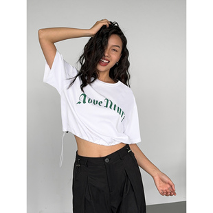 美式 短袖 短款 NEVA 新款 现货7折 t恤女宽松休闲夏季 束腰上衣