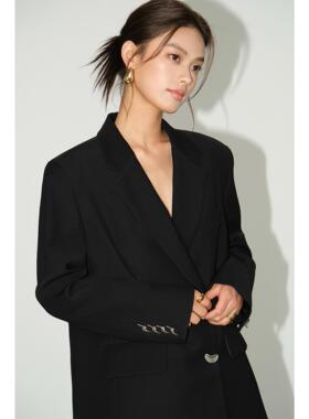NEVA HU 黑色廓形西装外套女高级感韩版宽松休闲气质长袖西服