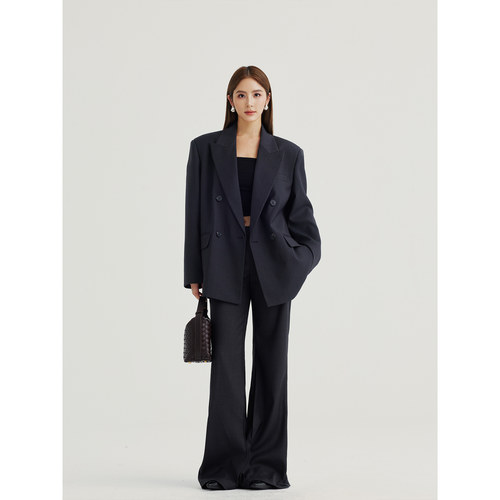 NEVA HU 都市女绅士 西装外套女双排扣高级感西服+喇叭裤西裤套装