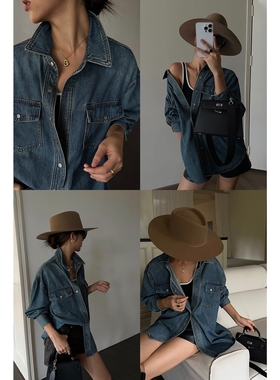 NEVA HU蓝色复古牛仔衬衫女宽松2025新款休闲设计感长袖外套上衣