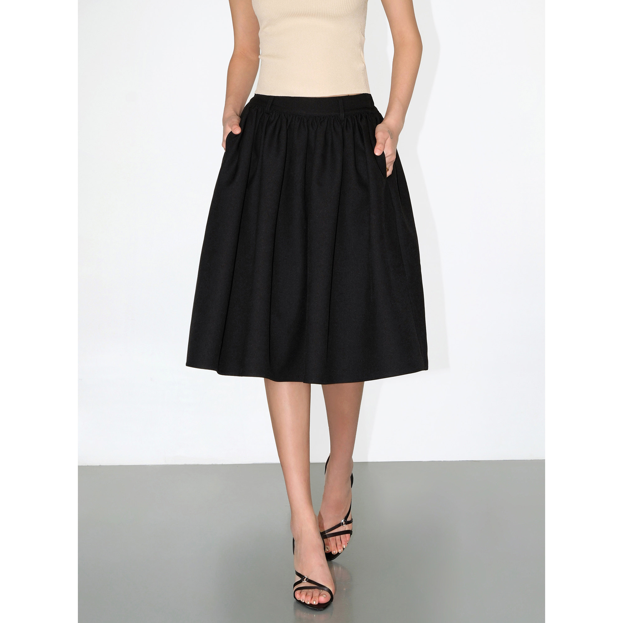 复古蓝色格子半身裙女蓬蓬伞裙子