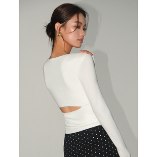 U领针织打底衫 现货7折 女秋季 修身 T恤上衣 NEVA 显瘦内搭长袖