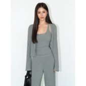 慵懒风三件套装 NEVA 女吊带背心垂感拖地休闲裤 v领针织开衫 HU长袖