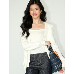 NEVA HU【现货7折】长袖针织开衫女毛织外套吊带背心两件套上衣