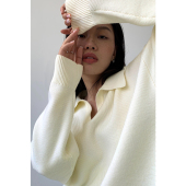 宽松休闲慵懒针织上衣 韩版 NEVA HU小众polo领套头毛衣女外穿秋季