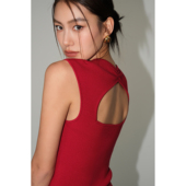 修身 NEVA HU黑色v领吊带背心女夏设计感小众后背镂空无袖 针织上衣