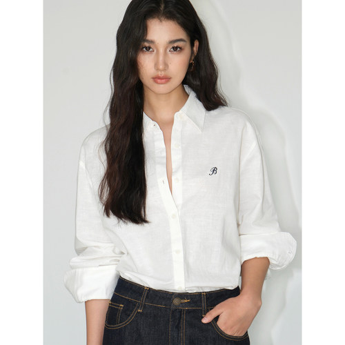 浅蓝色刺绣衬衫女设计感小众上衣