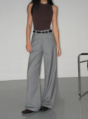 NEVA HU黑色高腰直筒西装裤女2025春夏新款宽松垂感休闲拖地长裤