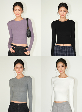 NEVA HU 实穿主义 极简圆领套头长袖针织衫女基础款通勤打底上衣