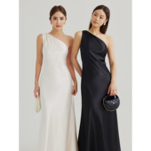 高级感缎面斜肩连衣裙女无袖 NEVA HU契约恋人 背心裙优雅气质长裙