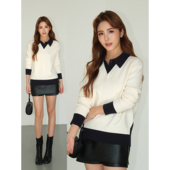 NEVA 假两件POLO领套头毛衣女高智感撞色宽松针织上衣 HU腔调选手