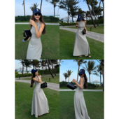 收腰中长款 NEVA 背心裙针织连衣裙女修身 圆领无袖 气质裙子