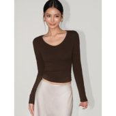 显瘦简约内搭打底衫 V领长袖 NEVA t恤女基础款 修身 短款 纯色上衣