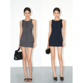 马甲背心上衣女包臀短裙半身裙气质通勤套装 深灰色西装 NEVA