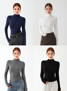 NEVA HU 基础盲选 黑色半高领针织打底衫女秋冬长袖修身内搭上衣