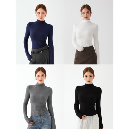 NEVA HU 基础盲选 黑色半高领针织打底衫女秋冬长袖修身内搭上衣