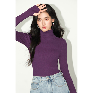 NEVA HU 黑色高领紧身针织打底衫女2025新款韩版长袖毛衣内搭上衣