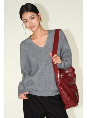 NEVA HU 午茶小调 宽松慵懒风v领毛衣女气质休闲高级感针织衫上衣