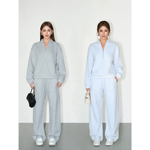 NEVA HU 天空之境 设计感半拉链卫衣女宽松弯刀休闲裤运动风套装