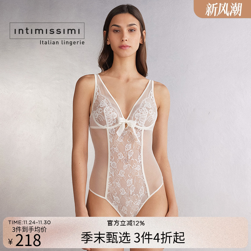 Intimissimi意舒漫性感V领花卉蕾丝带衬垫连体衣BID2563