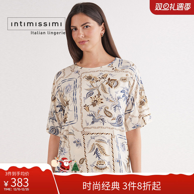 时尚复古花卉宽松圆领短袖T恤