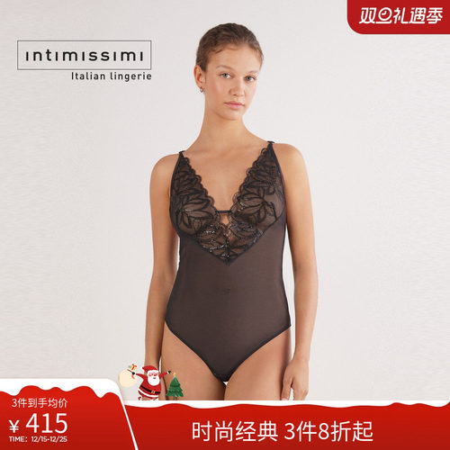 Intimissimi意舒漫25秋冬新花卉亮片网纱性感美背连体衣BOD2590