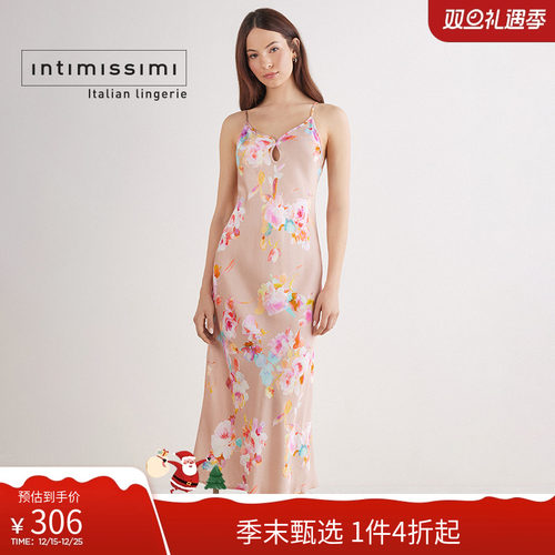 多色花卉水滴开口V领超长睡裙