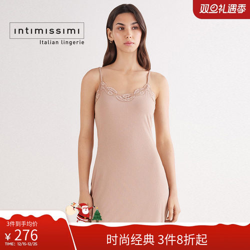 罗纹花卉蕾丝边吊带睡裙