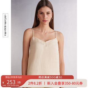 Intimissimi24夏季 女士舒适纯色V领细肩带亚麻吊带上衣LT164S 新品