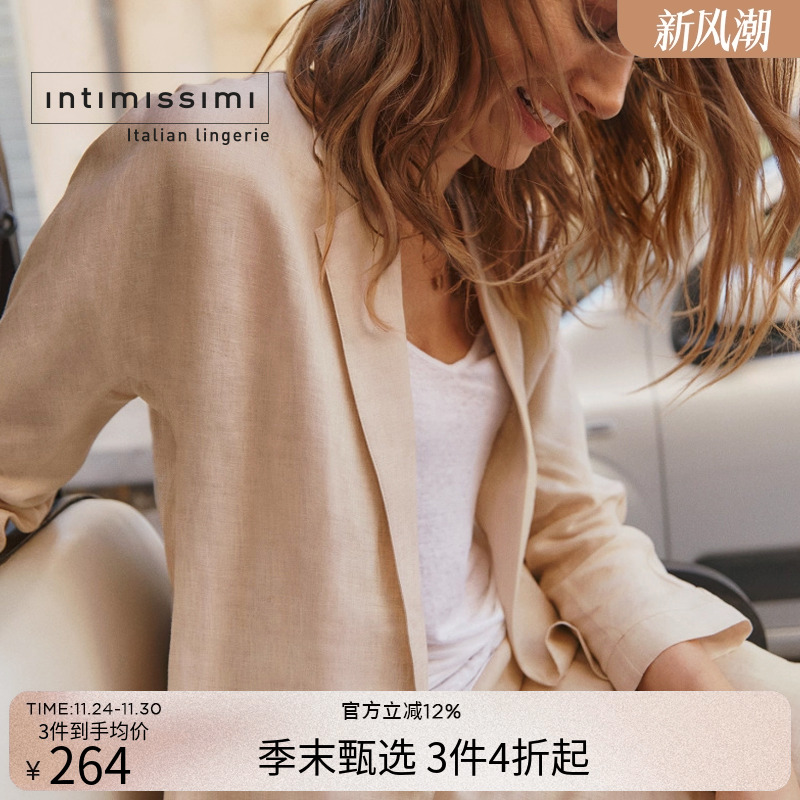 双扣西装剪裁亚麻夹克